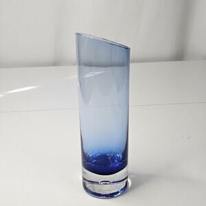 Vintage Krosno Holmegaard Art Glass Vase Smokey Blue Asymmetrical Hand Blown